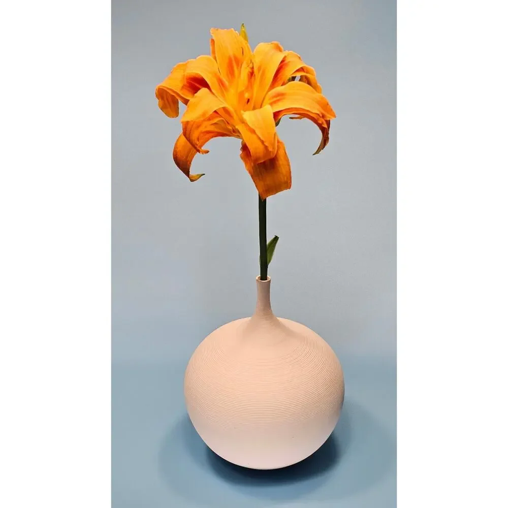 Modern Matte White Ribbed Ceramic Vase 6.5” Sculptural Japandi Minimalist Decor